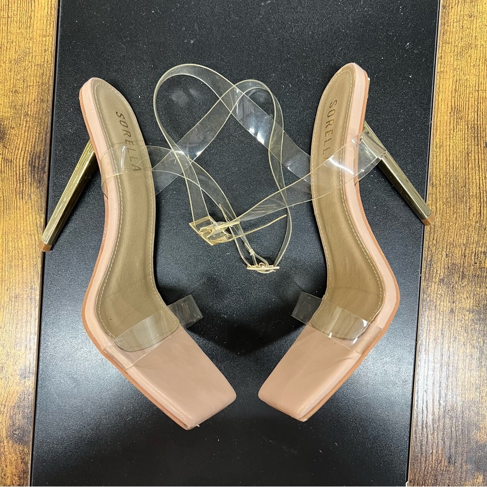 Nude Square Toe Clear Perspex Ankle Strap ON-D61